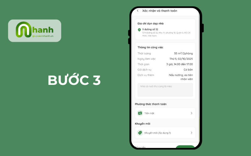 Quy trình đặt dịch vụ giúp việc nhà theo giờ quận 11 tại Giúp Việc Nhanh