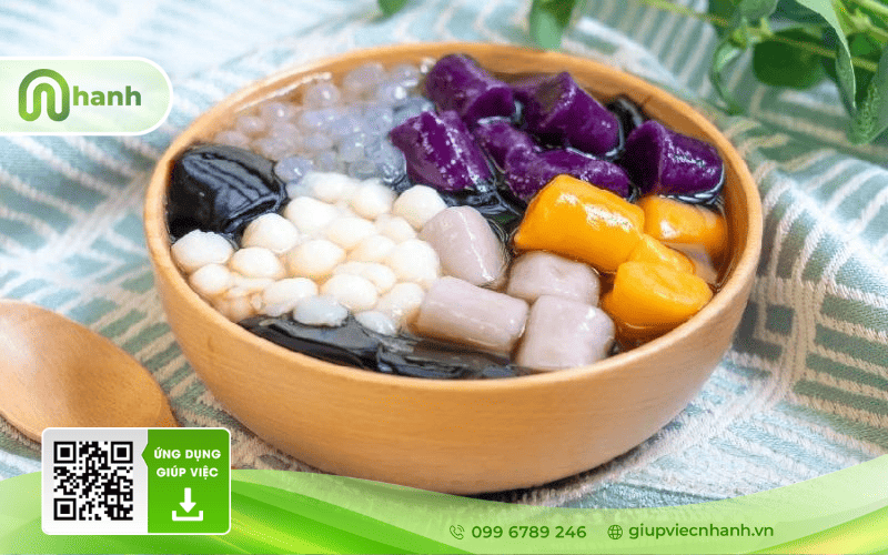 Chè khoai dẻo trân châu mềm dai, ngọt mát, kết hợp nước cốt dừa béo thơm hấp dẫn