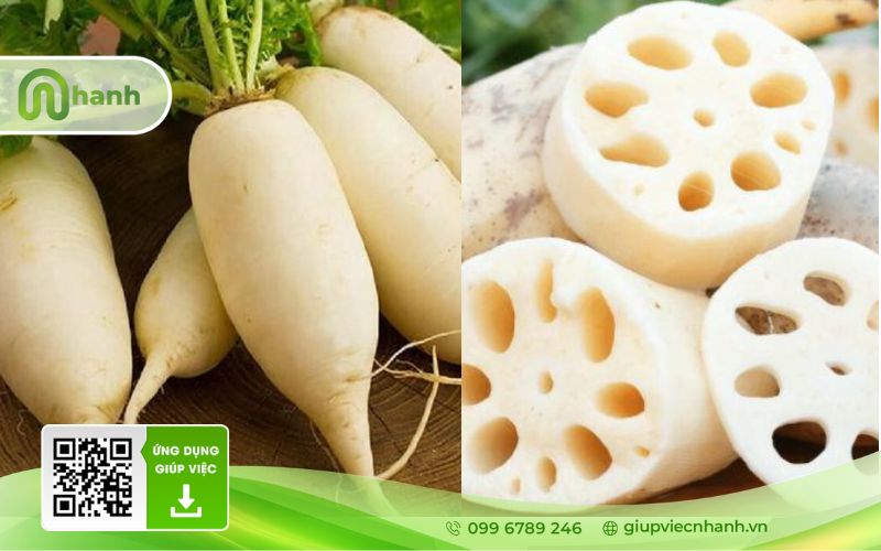 khử mùi hôi thịt dê bằng củ cải trắng và củ sen