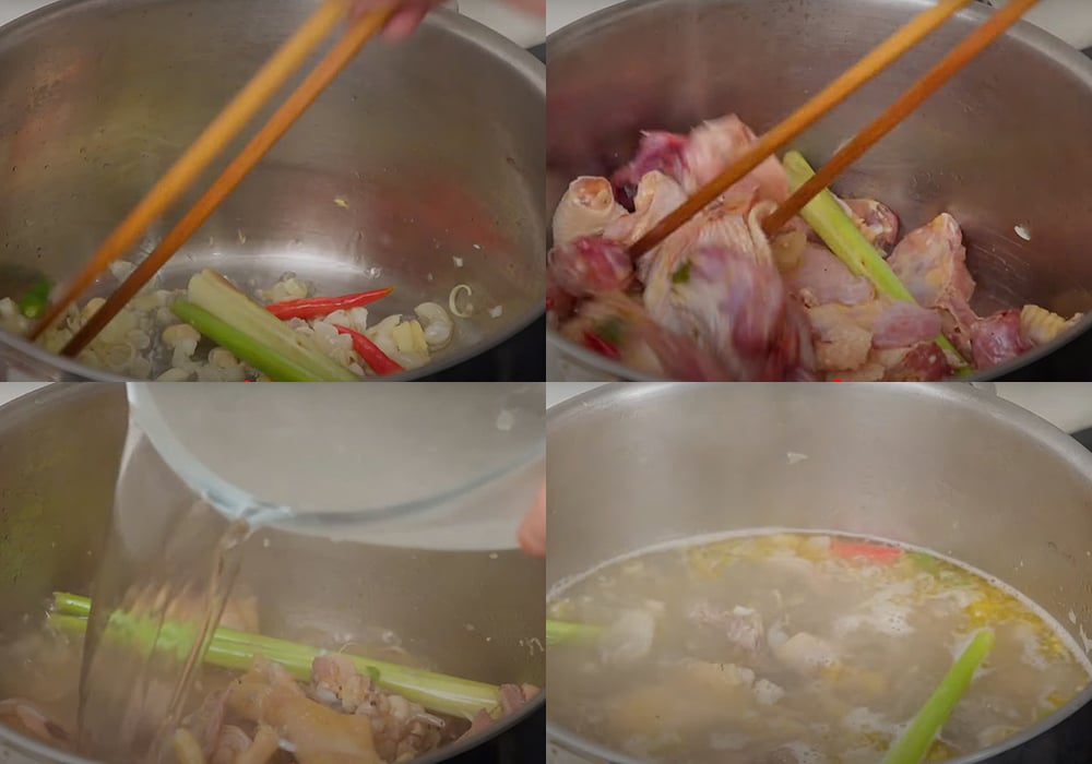 xào săn và nấu nước dùng