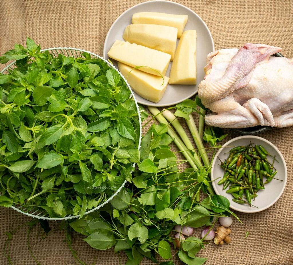 Các loại rau ăn với lẩu gà lá giang